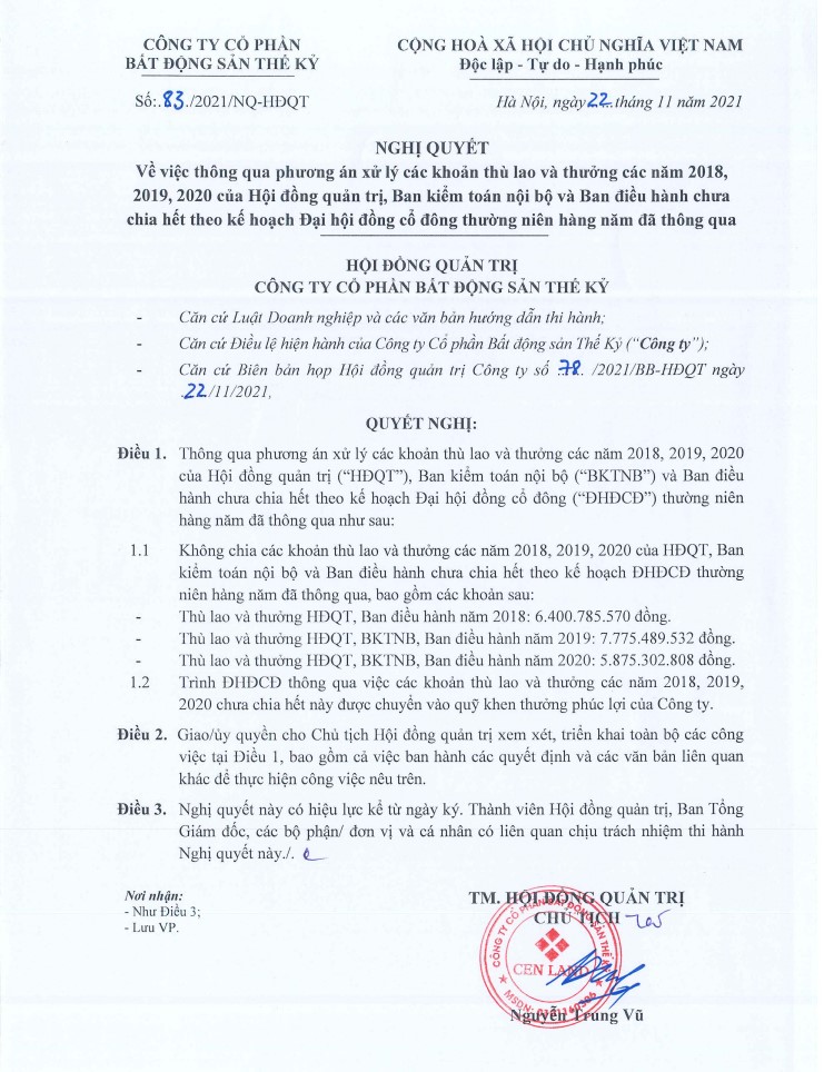 Nghị quyết hội đồng quản trị