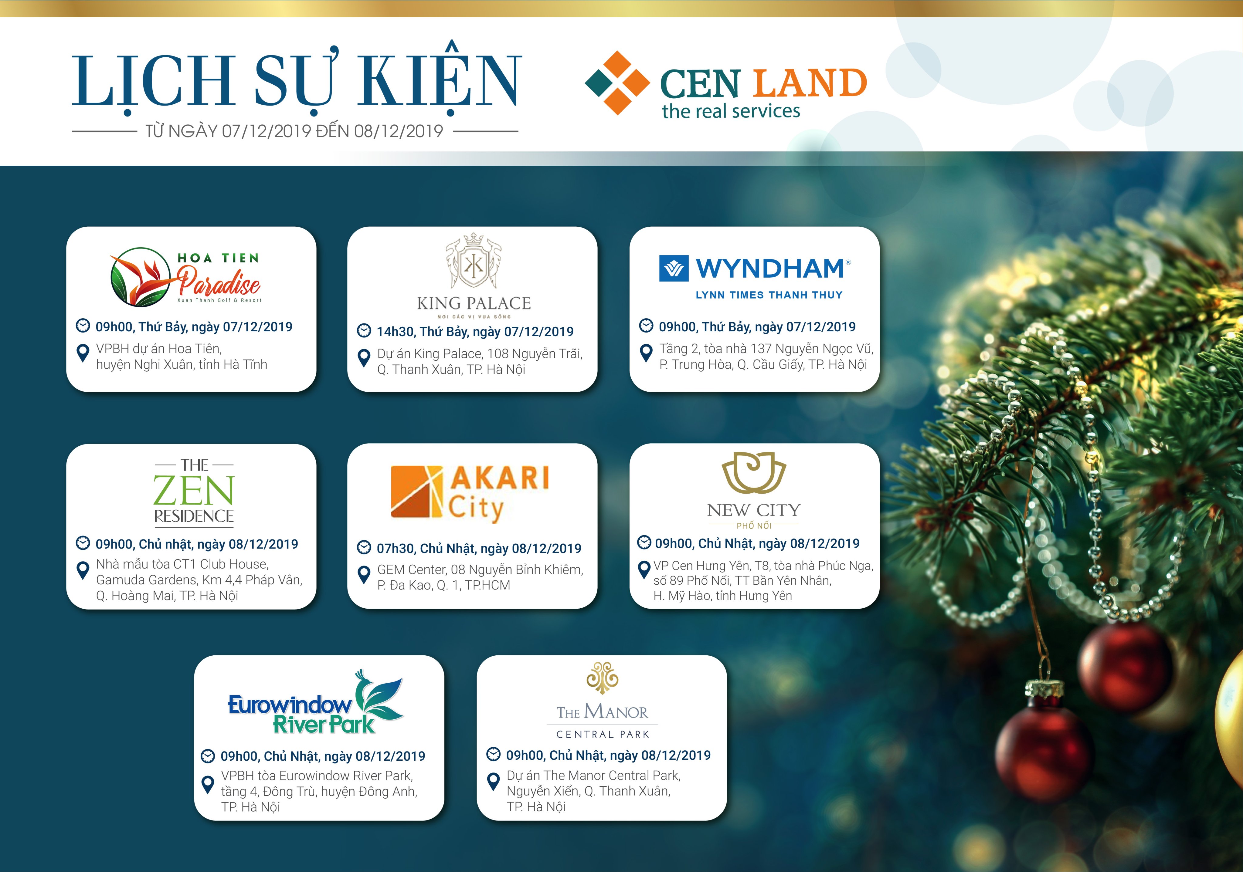 Lịch sự kiện tuần 1 tháng 12 năm 2019 tại Cen Land