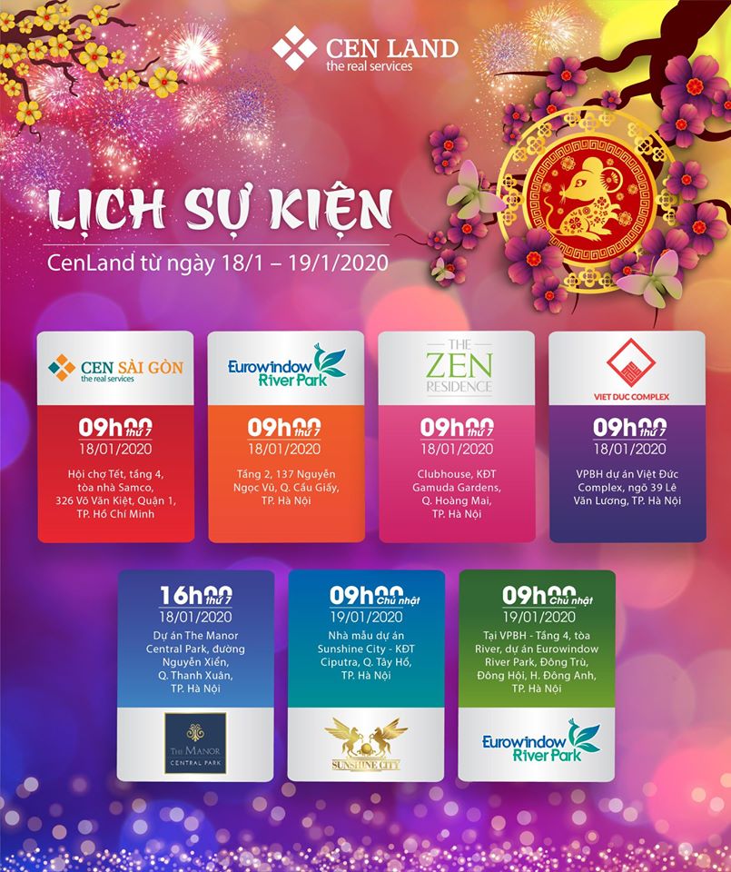 Lịch sự kiện tuần 3 tháng 1 năm 2020 tại Cen Land