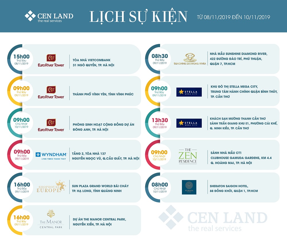 Lịch sự kiện tuần 2 tháng 11 năm 2019 tại Cen Land