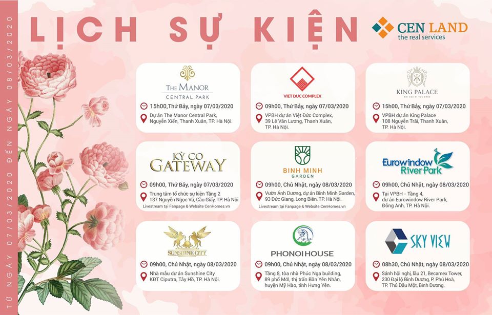 Lịch sự kiện tuần 1 tháng 3 năm 2020 tại Cen Land