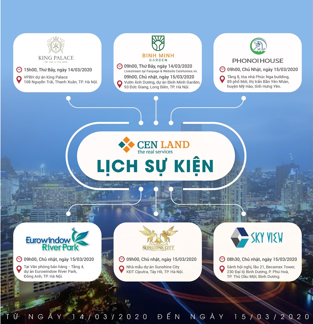 Lịch sự kiện tuần 2 tháng 3 năm 2020 tại Cen Land