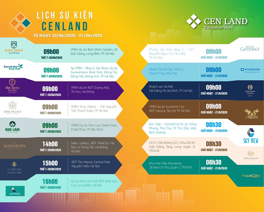 Lịch sự kiện tuần 3 tháng 6 năm 2020 tại Cen Land