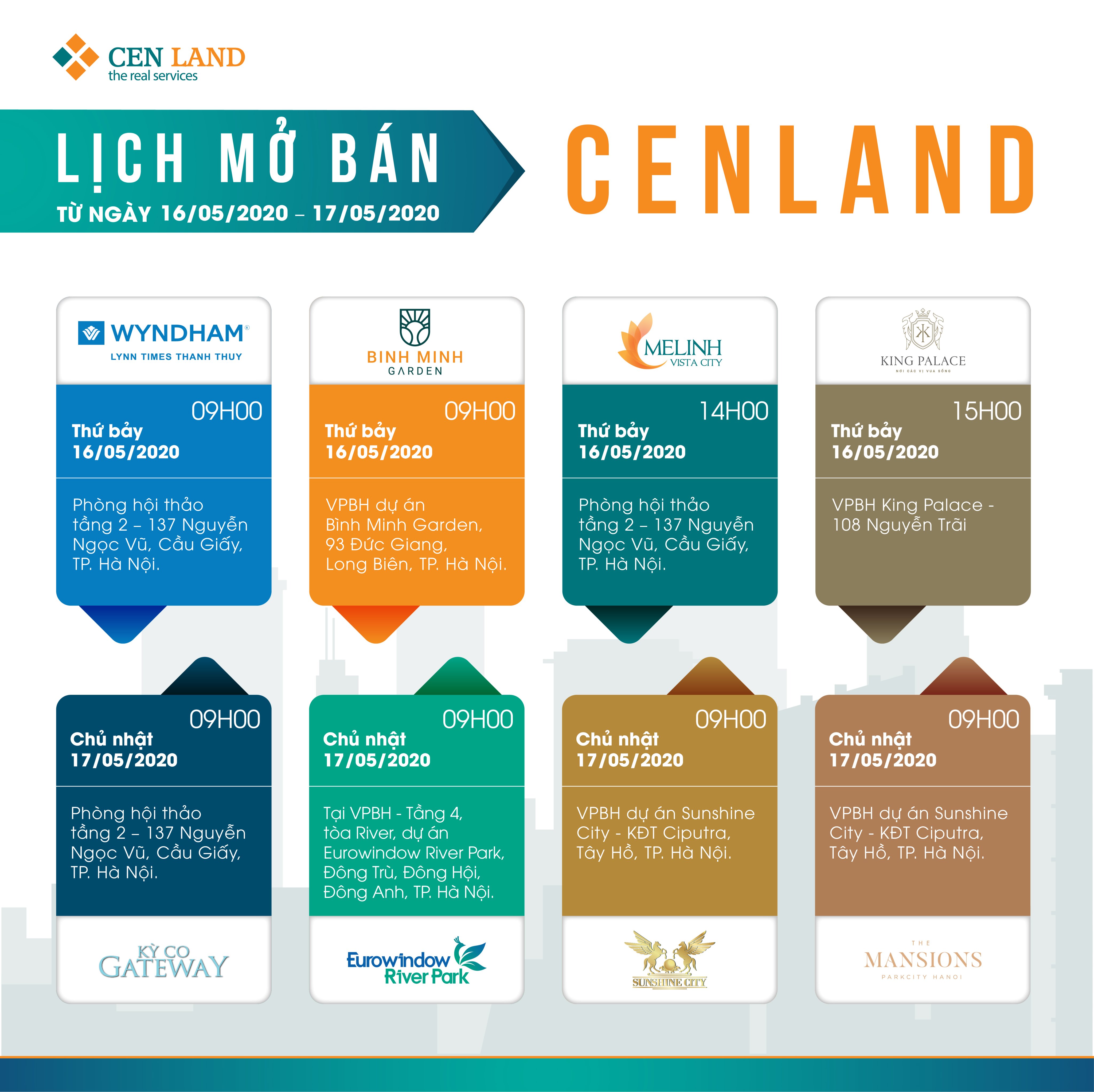 Lịch sự kiện tuần 3 tháng 5 năm 2020 tại Cen Land