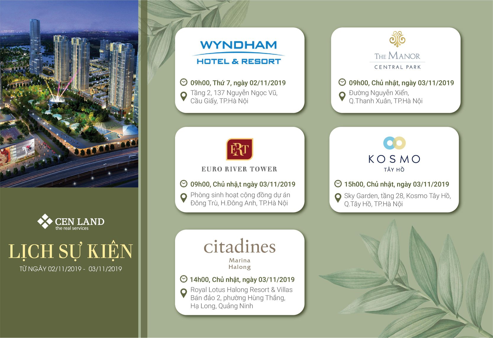 Lịch sự kiện tuần 1 tháng 11 năm 2019 tại Cen Land