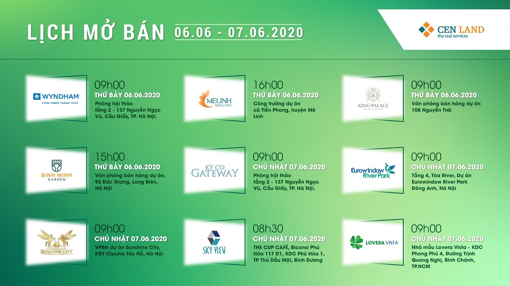Lịch sự kiện tuần 1 tháng 6 năm 2020 tại Cen Land