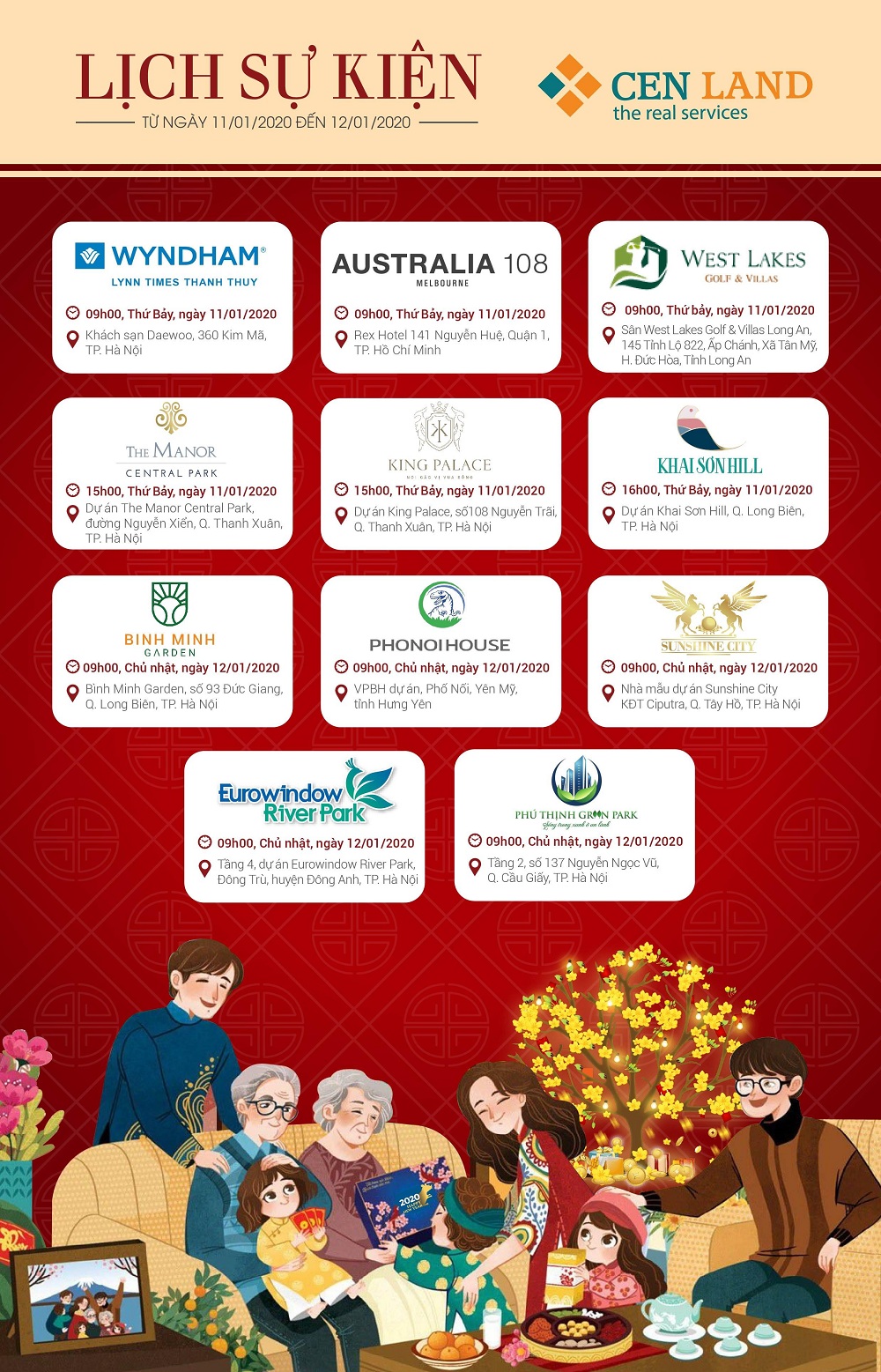 Lịch sự kiện tuần 2 tháng 1 năm 2020 tại Cen Land